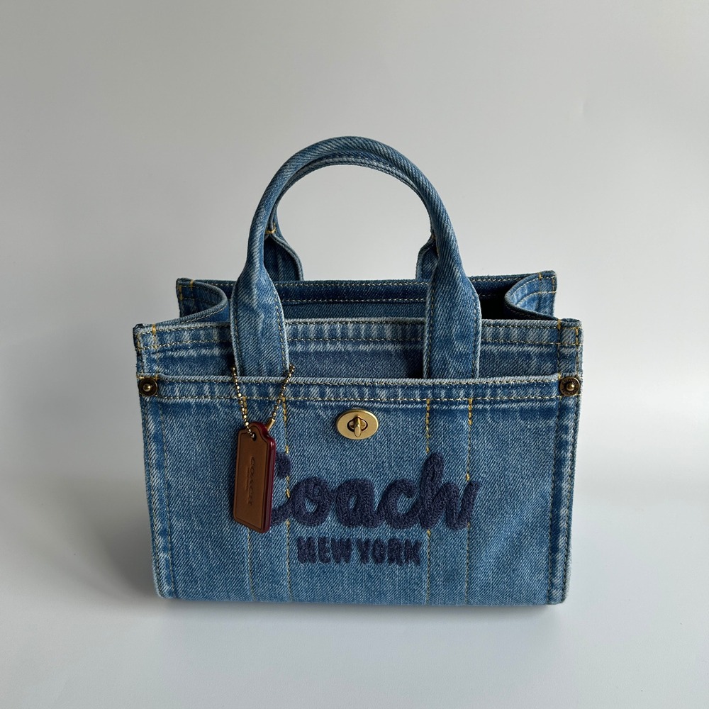 Coach Blue Denim Embroidered Mini Tote with Gold Hardware